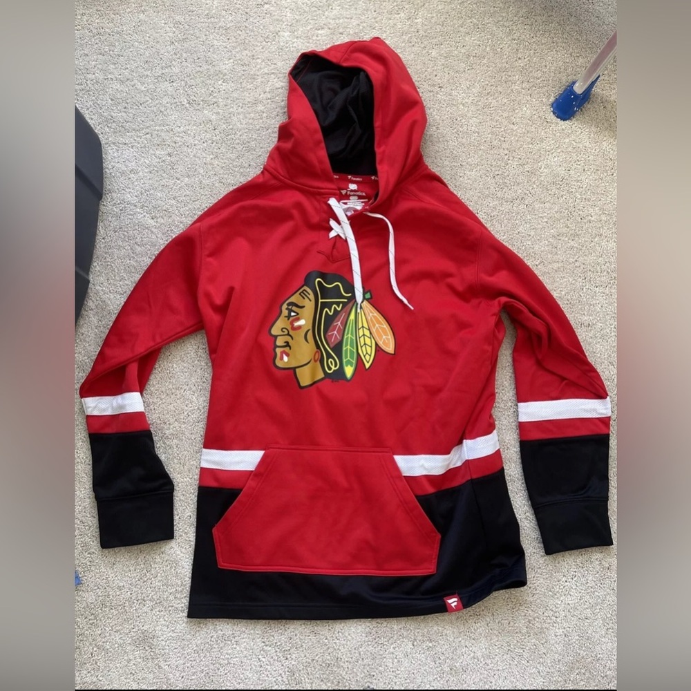NWT MENS FANATICS L CHICAGO BLACKHAWKS POWER PLAY RED PULLOVER HOODIE